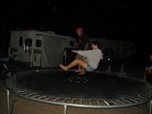 Girls on trampolines!